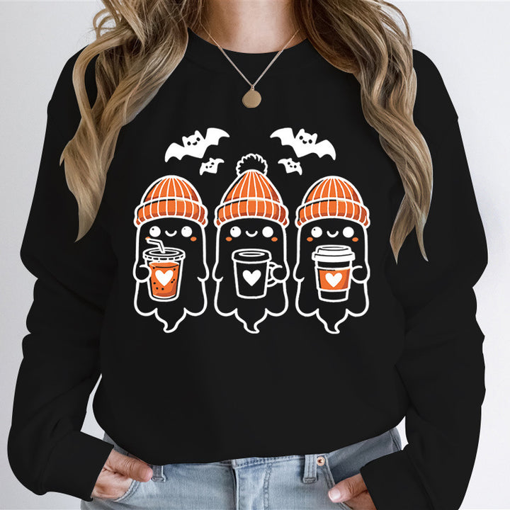 Kvinders sweatshirt med glade spøgelsesmønster og komfortabel pasform Stilla
