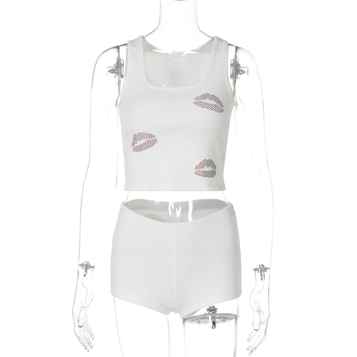 Dame Sporty Crop-Top og Shorts Sæt med forførende læbe-design Stilla