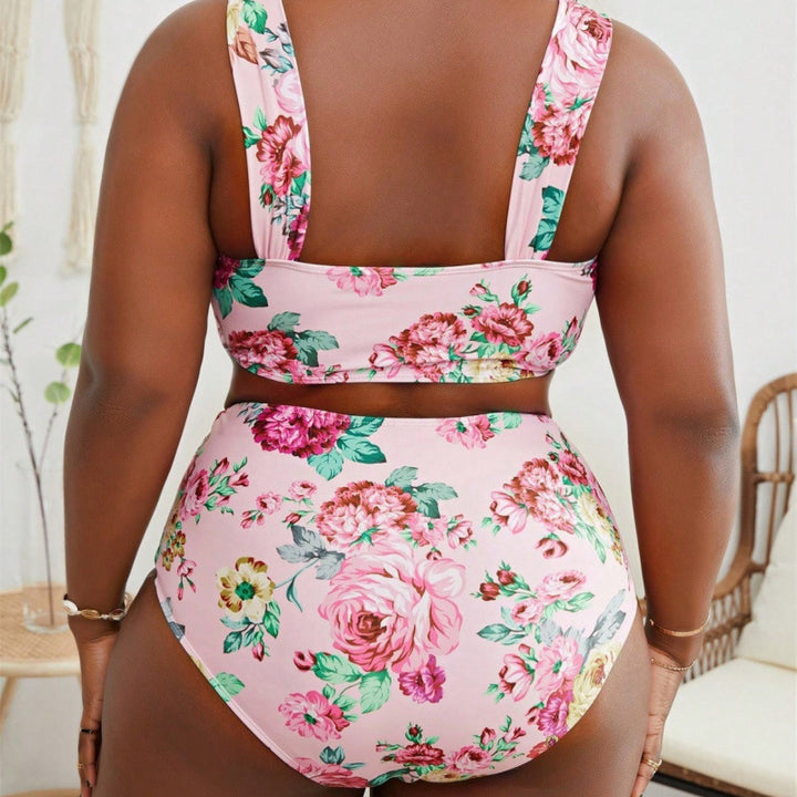 Dame bikini-sæt med blomstercrop-top og høj talje-snit Skovae