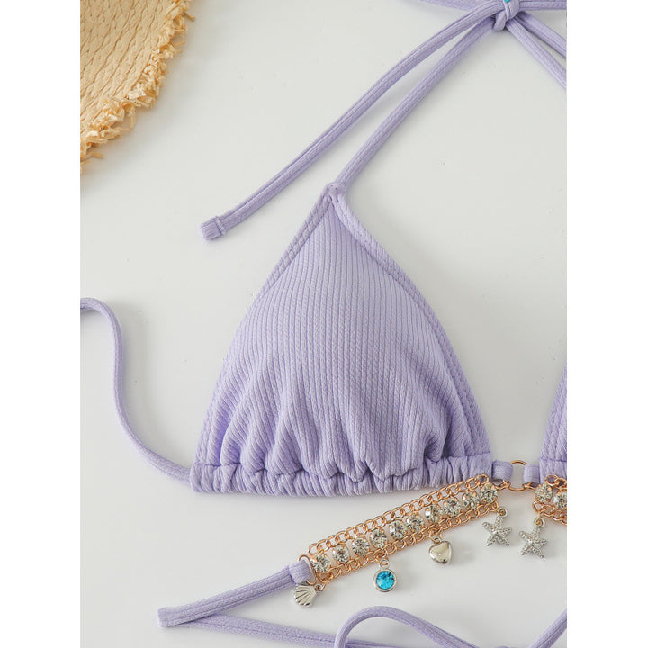 Dame Triangel-Bikini med moderigtige smykkedetaljer og bindebånd Skovae
