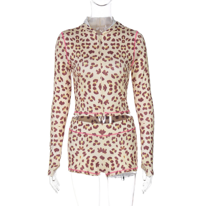 Dame sportsdragt med leopardprint og lynlås Stilla