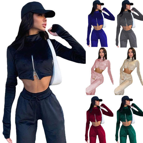 Dame Sporty Cropped-Sæt med Lynlås og Praktiske Lommer Stilla