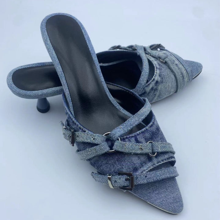 Dame spids tå slingback pumps med dekorativt spænde-detajl Stilla