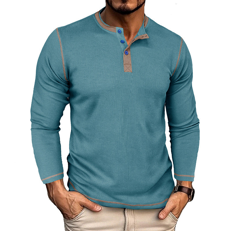 Herrer Langærmet Henley-shirt i åndbart bomuldsblandning med stilfuld kontrastkrave Stilla