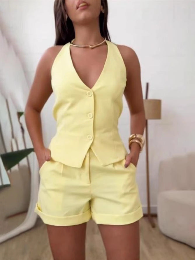Dame trendy volant-overdel med shorts sæt Stilla
