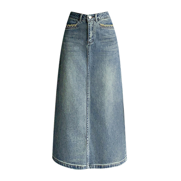 Kvinders denim midi nederdel med flared kant Stilla