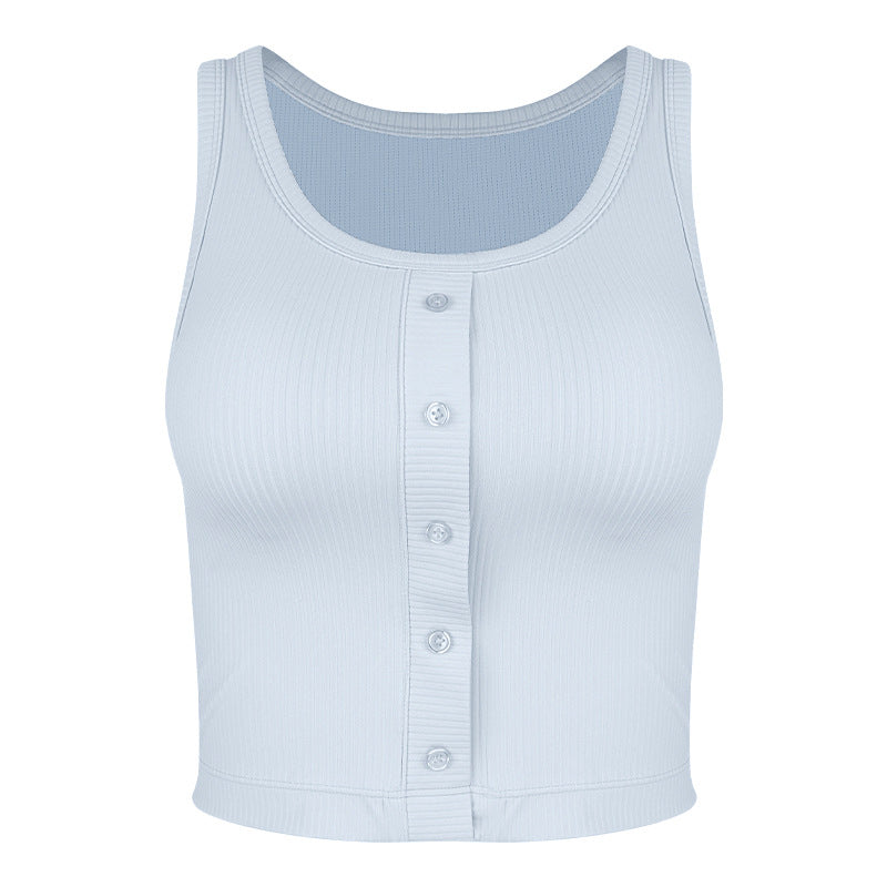 Dame komfortabel Rib-Crop-Top med knapliste og åndbare indsatser Stilla