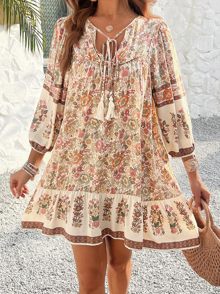 Femme Floral Print Babydoll Kjole med Rüschenkant Stilla