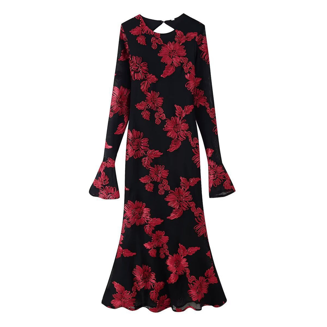 Femme Floral Maxi Kjole med klokkeærmer og udskæring bagpå Stilla