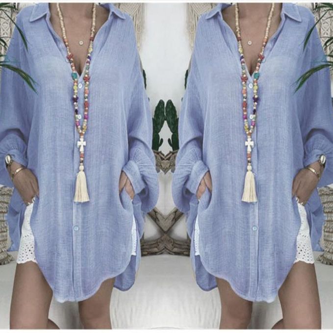 Dame let kaftan-skjorte med lange ærmer og skjult knaplukning Stilla