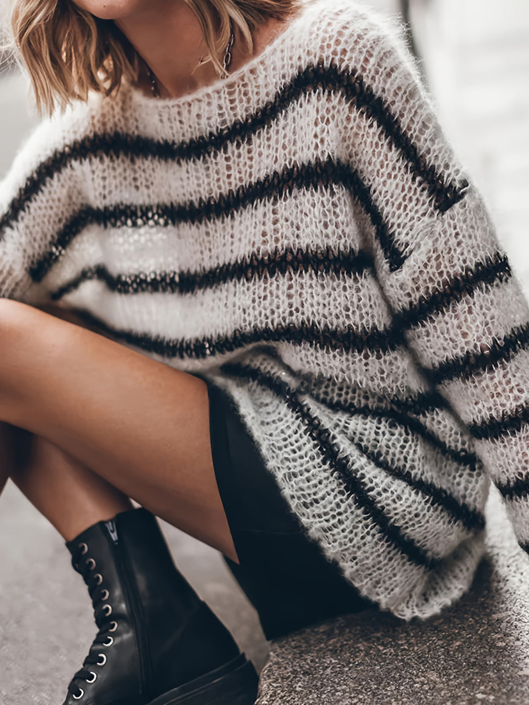 Femme Chunky Stribet Strikpullover Stilla