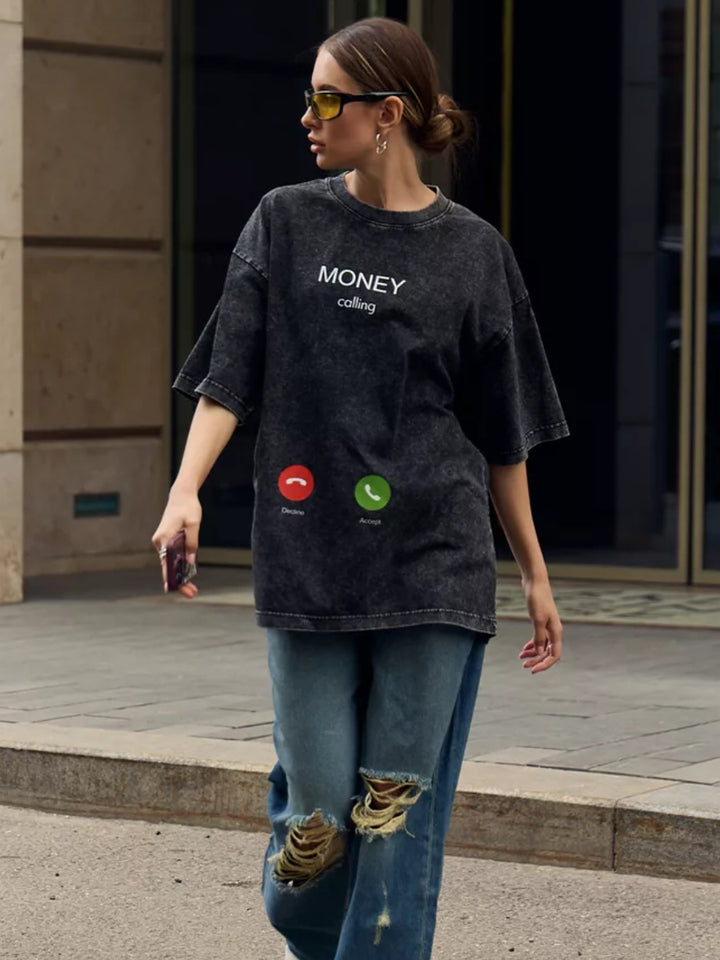 Dame Oversized T-shirt med trendy print Stilla