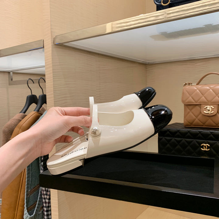 Damesmarte patenterede læder Slingback-ballerinas med perleaccent Stilla