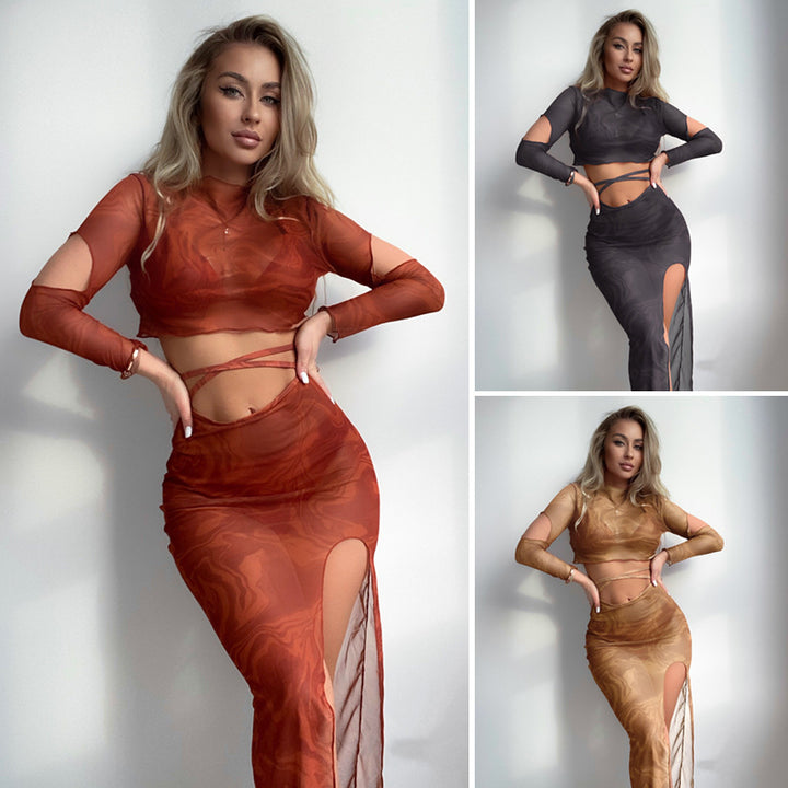 Kvinders Crop-Top og Maxikjole Sæt med raffinerede Cut-Outs og Wickeldesign Stilla
