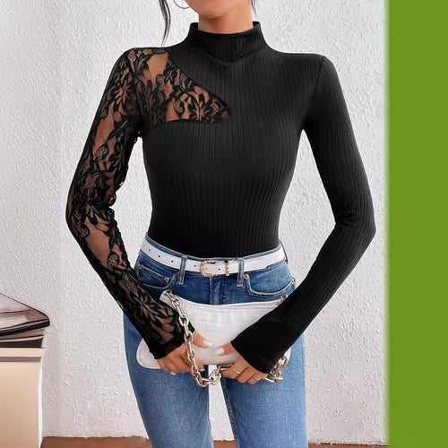 Dame Elegant top med gennemsigtige spidsærmer i struktureret design Stilla