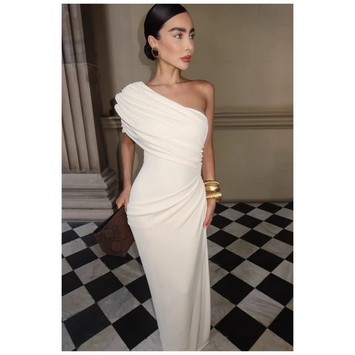 Dame Elegant Langærmet Minikjole med flydende Drapée og asymmetrisk Design Skovae