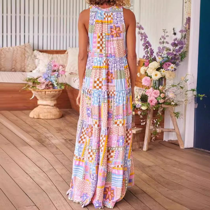 Dame Maxikjole med farverigt patchwork-design Stilla