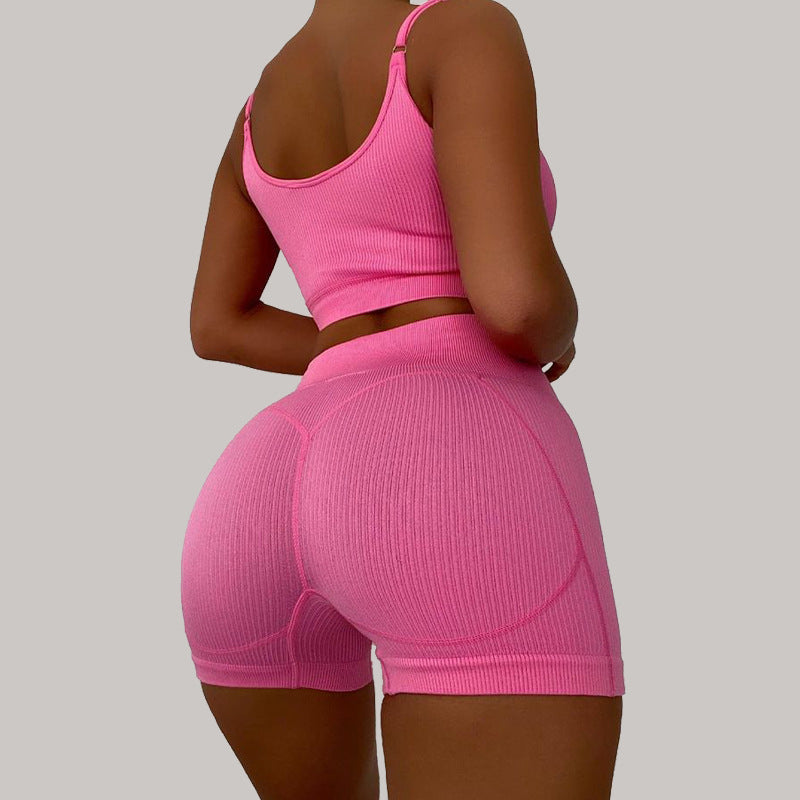 Damer Sportsligt Ribbet Crop-Top og Hotpants Sæt Stilla