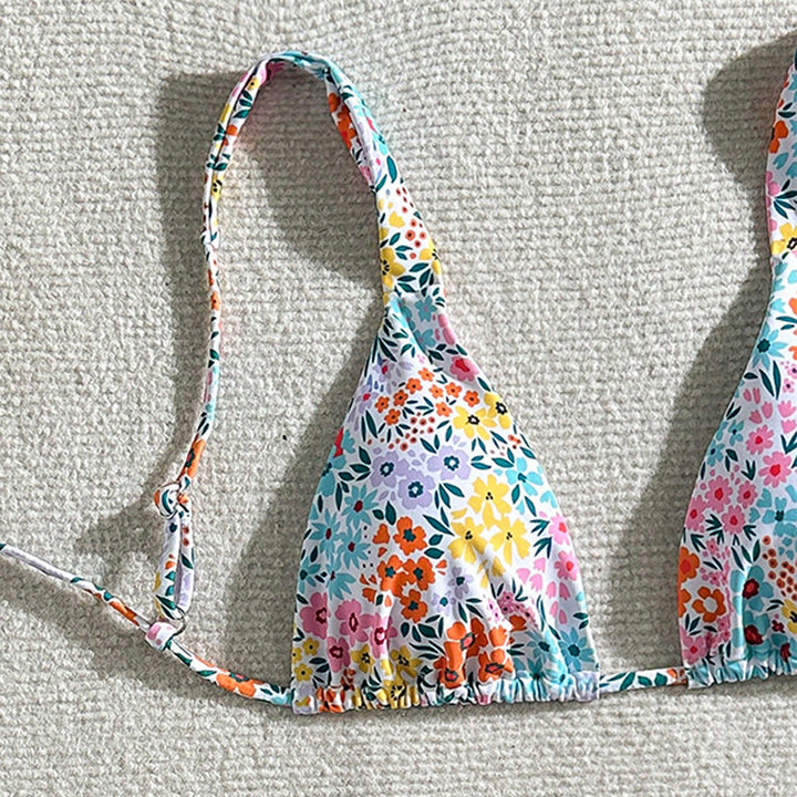 Dame triangel-bikini med justerbare stropper og blomstermønster Skovae