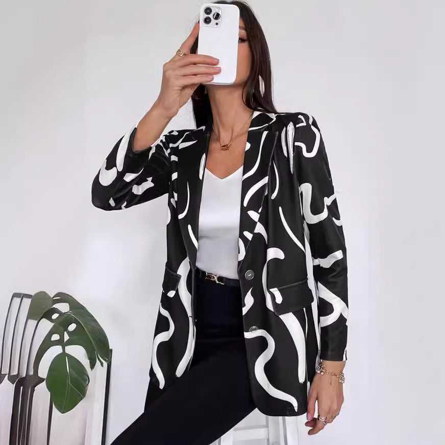 Dame Fashion Blazer med grafisk mønster Stilla