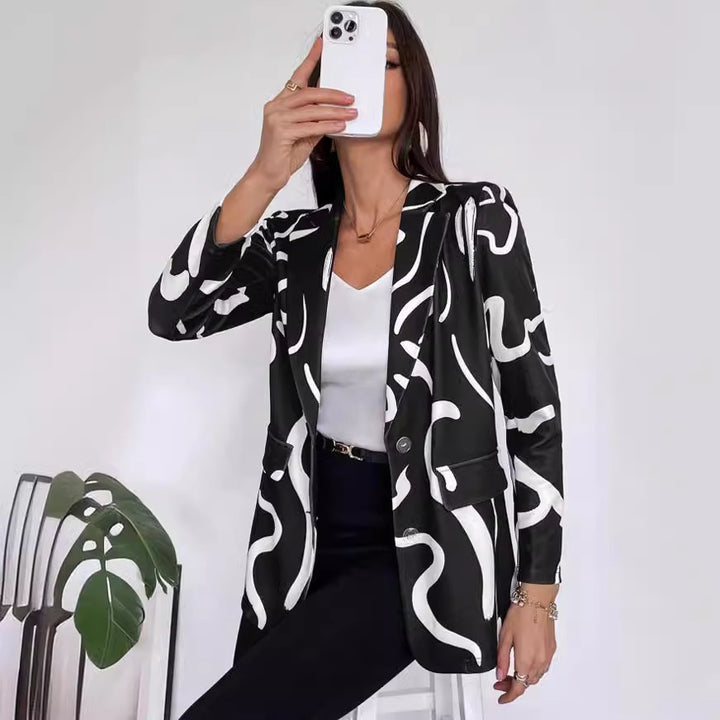 Dame Fashion Blazer med grafisk mønster Stilla