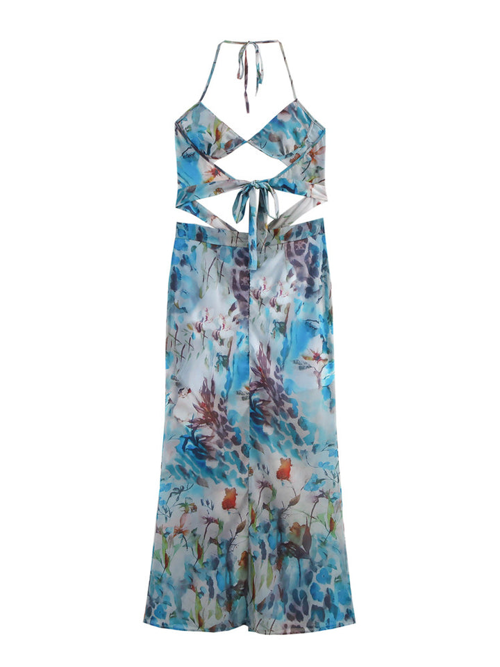 Femme Cutout Halter Maxi Kjole med blomstertryk Stilla