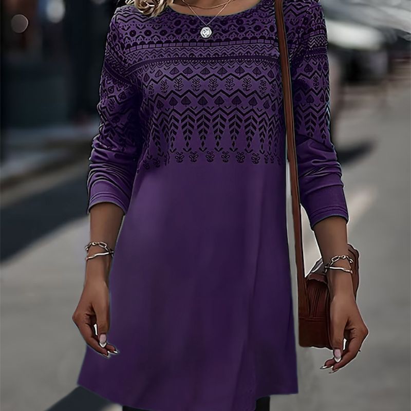 Dame afslappet tunika-kjole med elegant geometrisk mønster og 3/4-ærmer Stilla