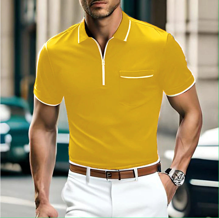 Herren polo shirt med kontrast-zipper og brystlomme Stilla