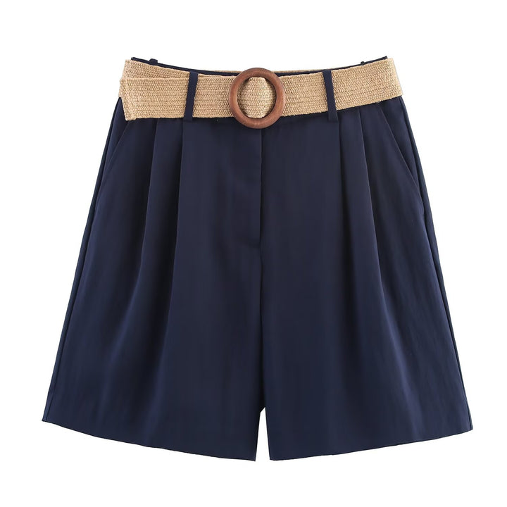 Dame elegante shorts med bred, flettet bælte Skovae