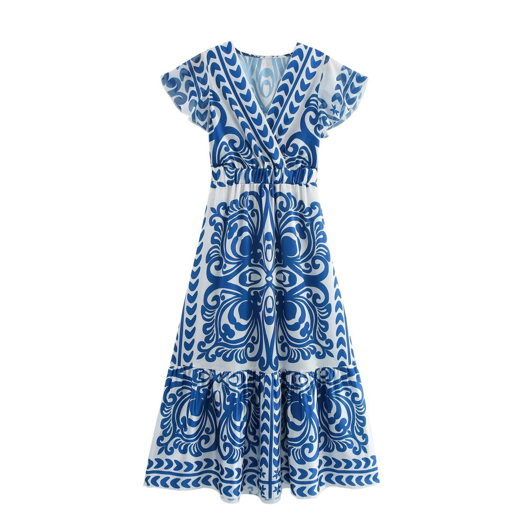 Femme Elegante Wickel-Maxi-Kjole med Flæse Kant Stilla
