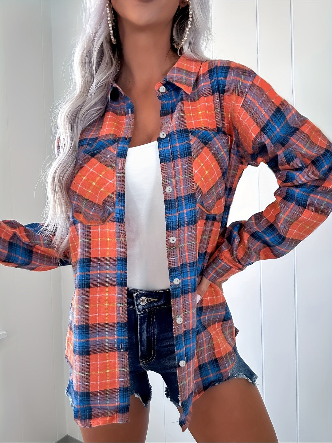 Dame flannel skjorte med ternet mønster Stilla