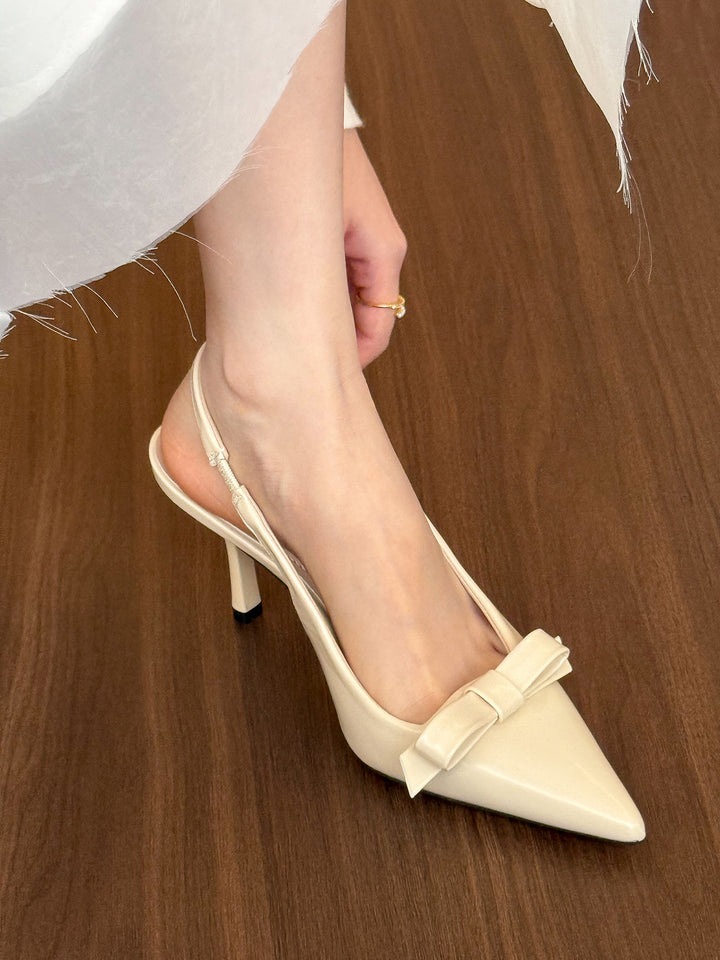 Dame Elegante Spids-Tå Slingback Sko med Bue Accent Stilla