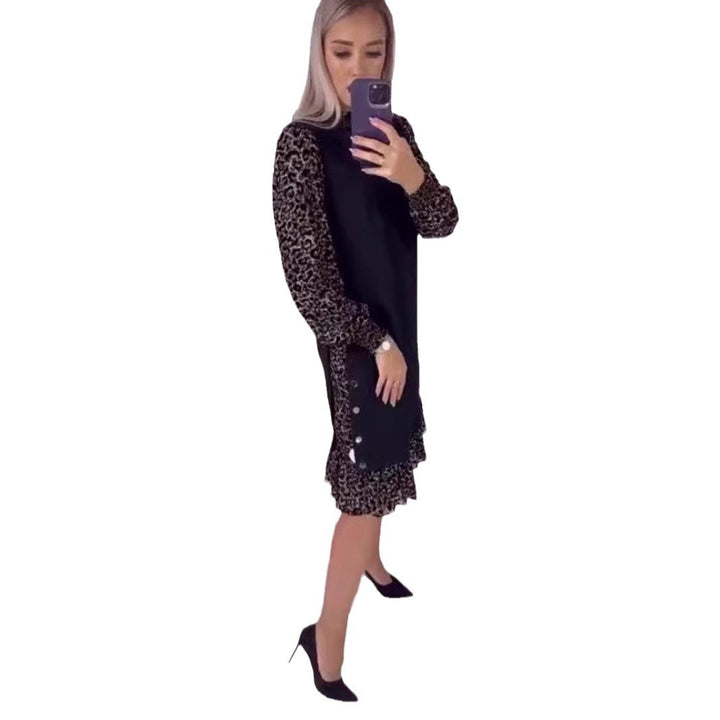 Dame elegant kjole med unikke flæse detaljer og knap dekoration Stilla