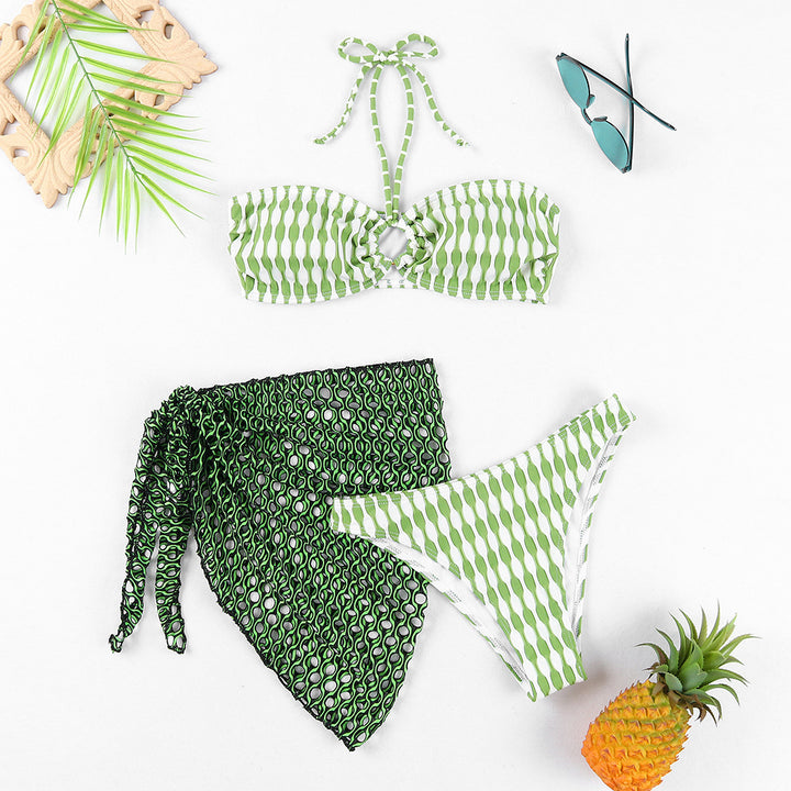 Dame bikini-sæt med stilfuld ribdesign og afslappet cover-up Stilla