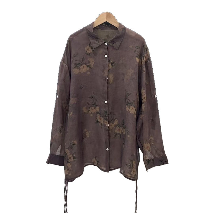 Femme Floral Print Oversized Knaplukning Skjorte Stilla