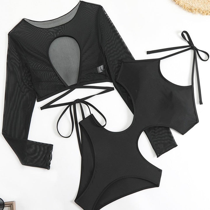 Dame Sporty Mesh Crop Top og Højt Skåret Bikini Sæt Stilla