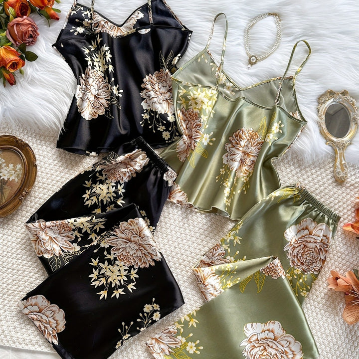 Dame Floral Satin Pyjamasæt Stilla