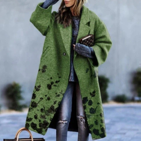 Dame Oversized Uldfrakke med blomsterdesign Stilla