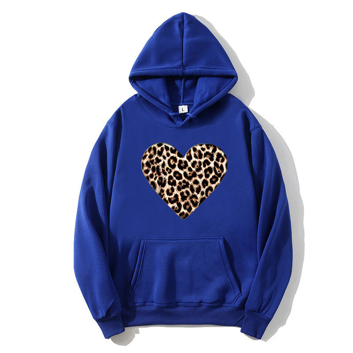 Dame hætte sweatshirt med hjerteformet leopardmønster Skovae