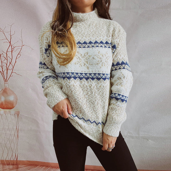 Kvindernes varme strikket sweater med geometrisk mønstertryk Stilla