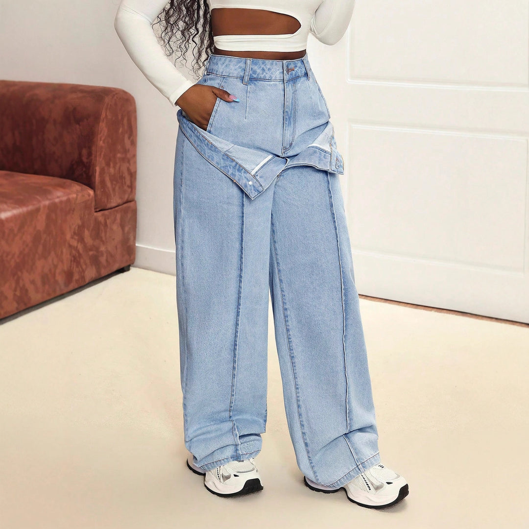 Kvinders brede jeans med innovativ skæring og asymmetrisk design Stilla