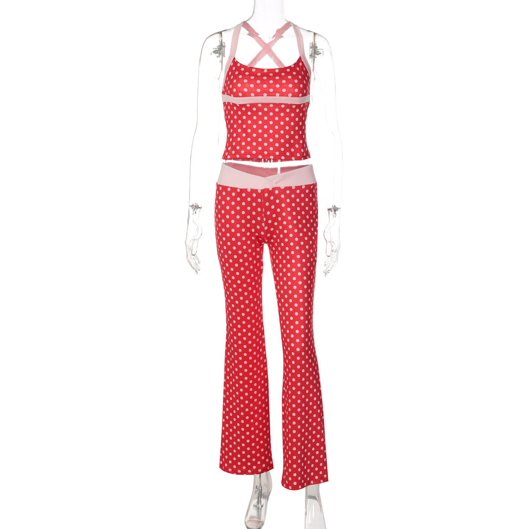 Dame pletteret sportdragt med cropped top og flared bukser Skovae