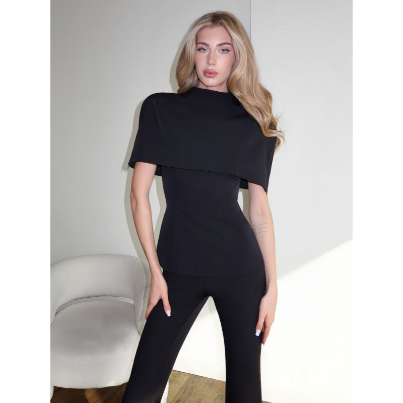 Dame Elegant top med asymmetrisk krave og figursyet snit Skovae