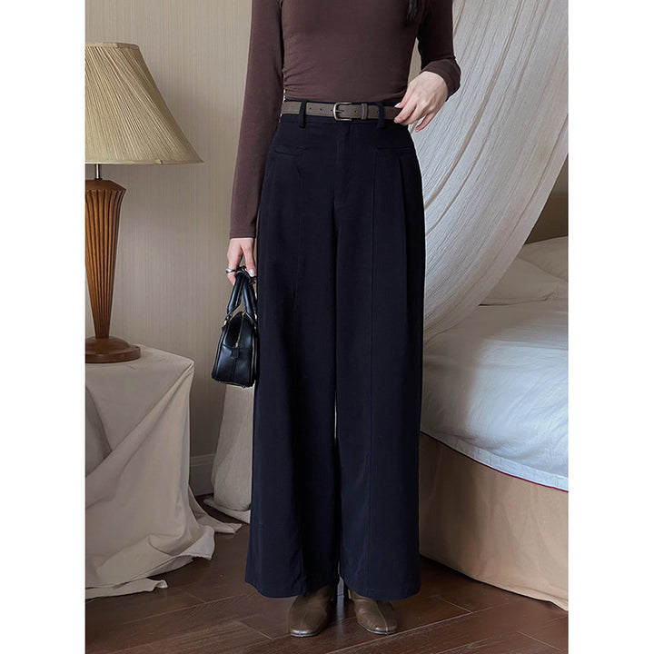 Dame bred High-Waist bukser med elegante folder og figursyet silhuet Stilla