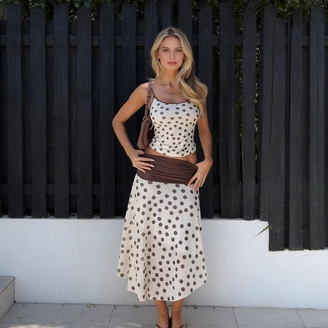 Damer Elegant Polka-Dots Maxikjole med tætsiddende overdel og svajende nederdel Skovae