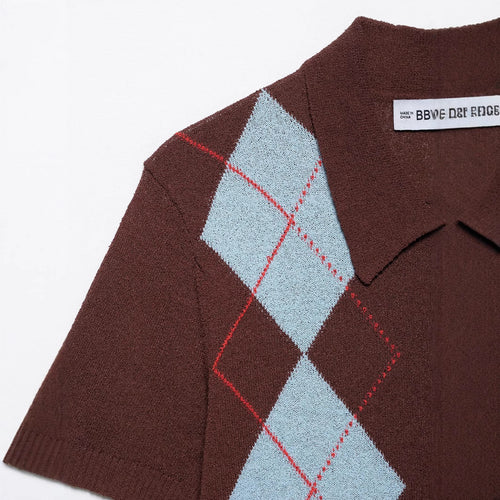 Femme Kortærmet Argyle Strik Button-Up Skjorte Stilla