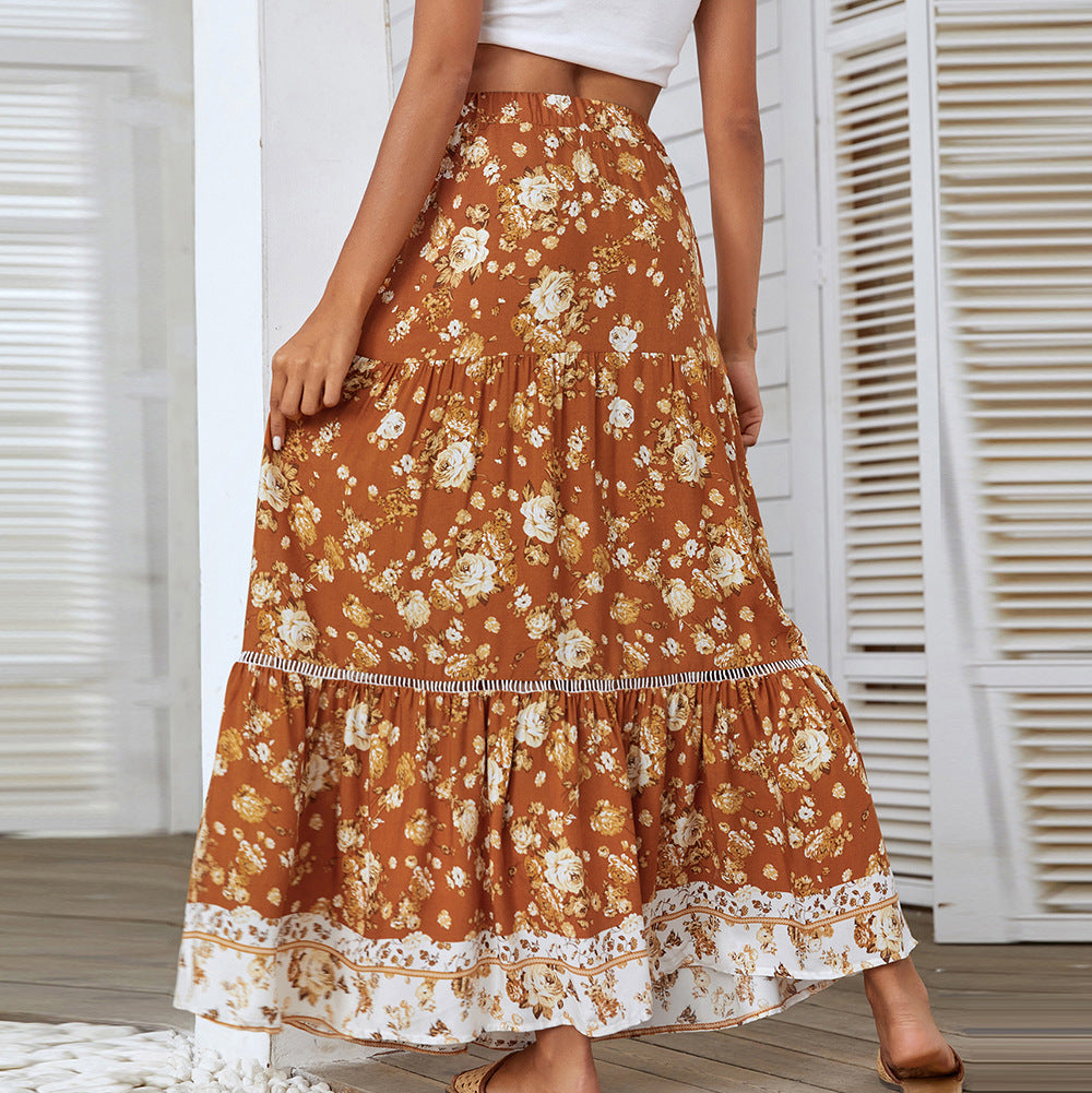 Femme Bohemian Floral Gestufte Maxi Nederdel Stilla
