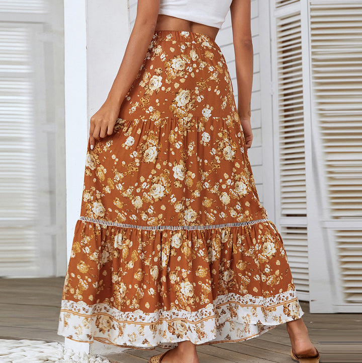 Femme Bohemian Floral Gestufte Maxi Nederdel Stilla
