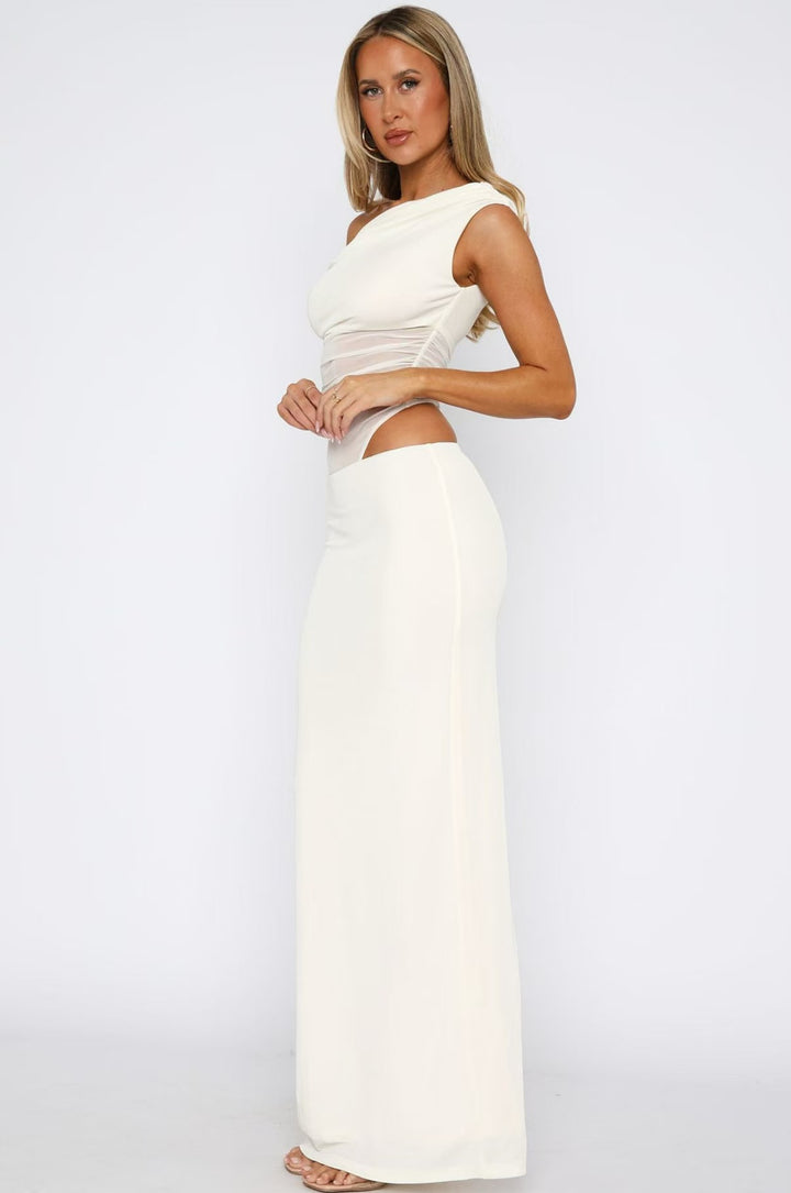 Dame Elegant Maxikjole med asymmetrisk snit og transparente indsatser Skovae