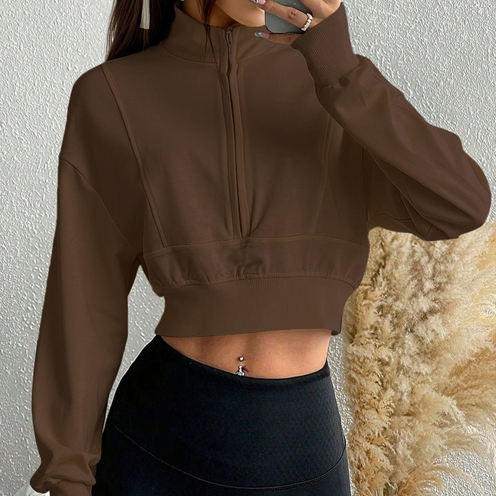 Dame cropped sweatshirt med høj krave lynlås og lavet af blødt materiale Stilla